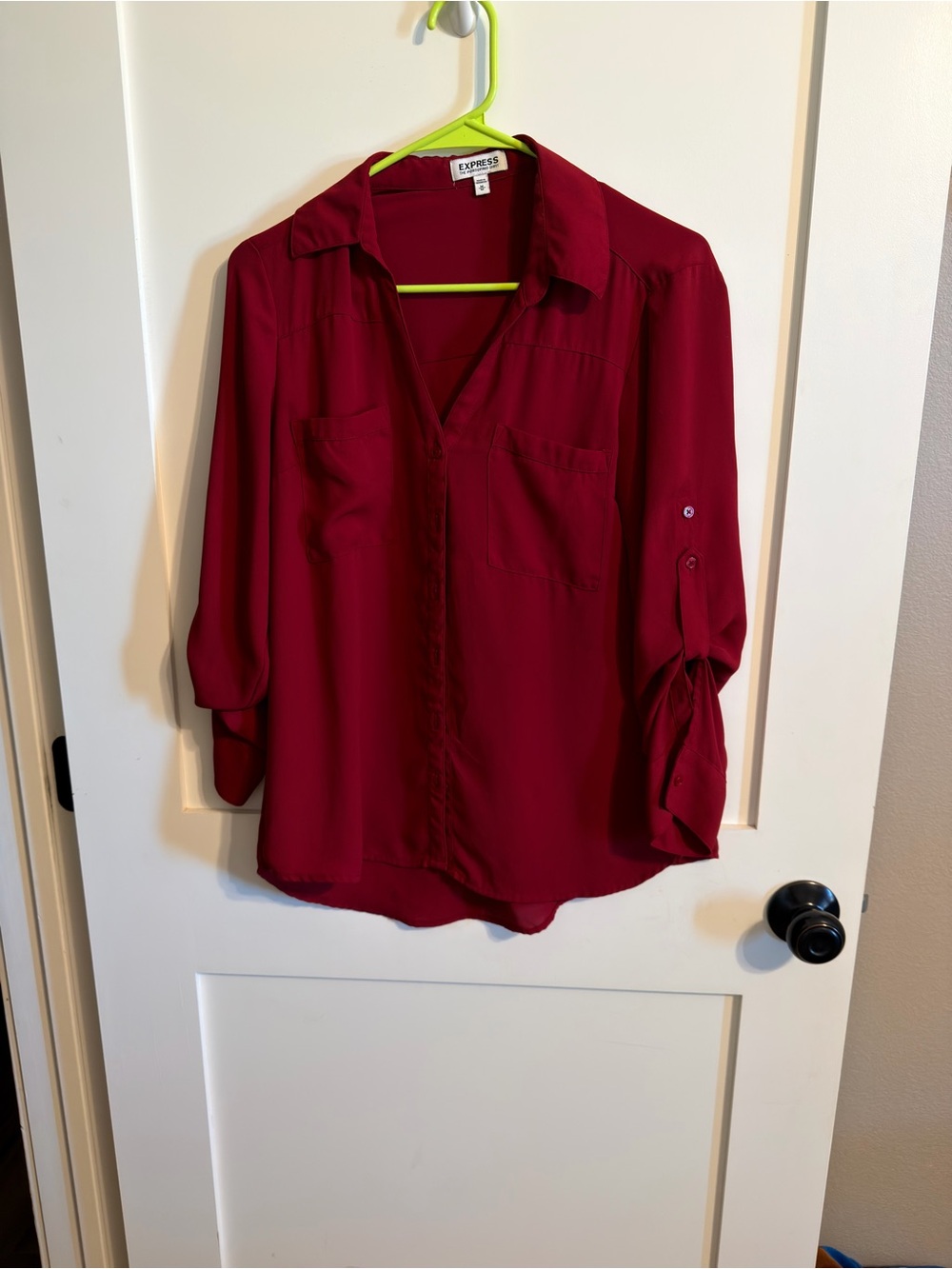 Express Women's Burgundy Button-Down Shirt